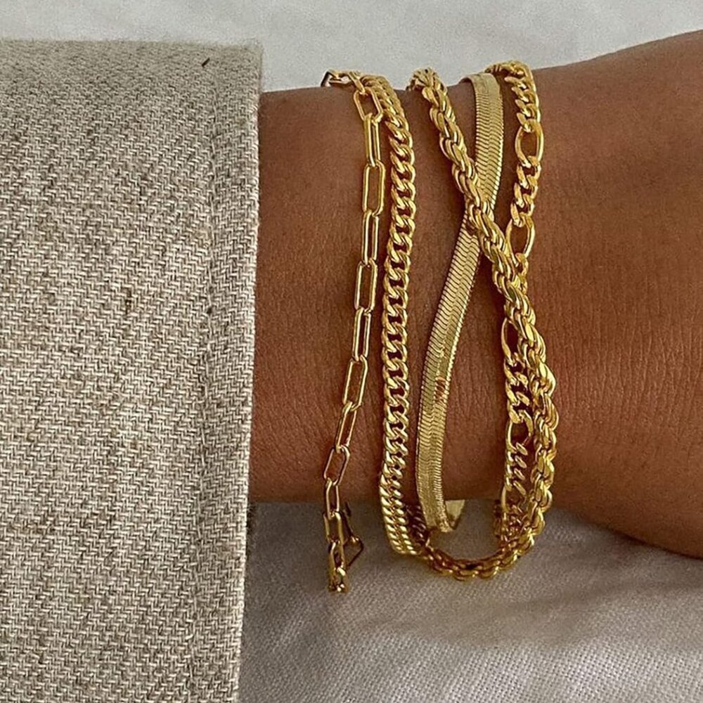 Gold Bracelets - Real 14K Women's Cute Tennis Cubic Beaded Link Paperclip Dainty - Picture 8 of 8